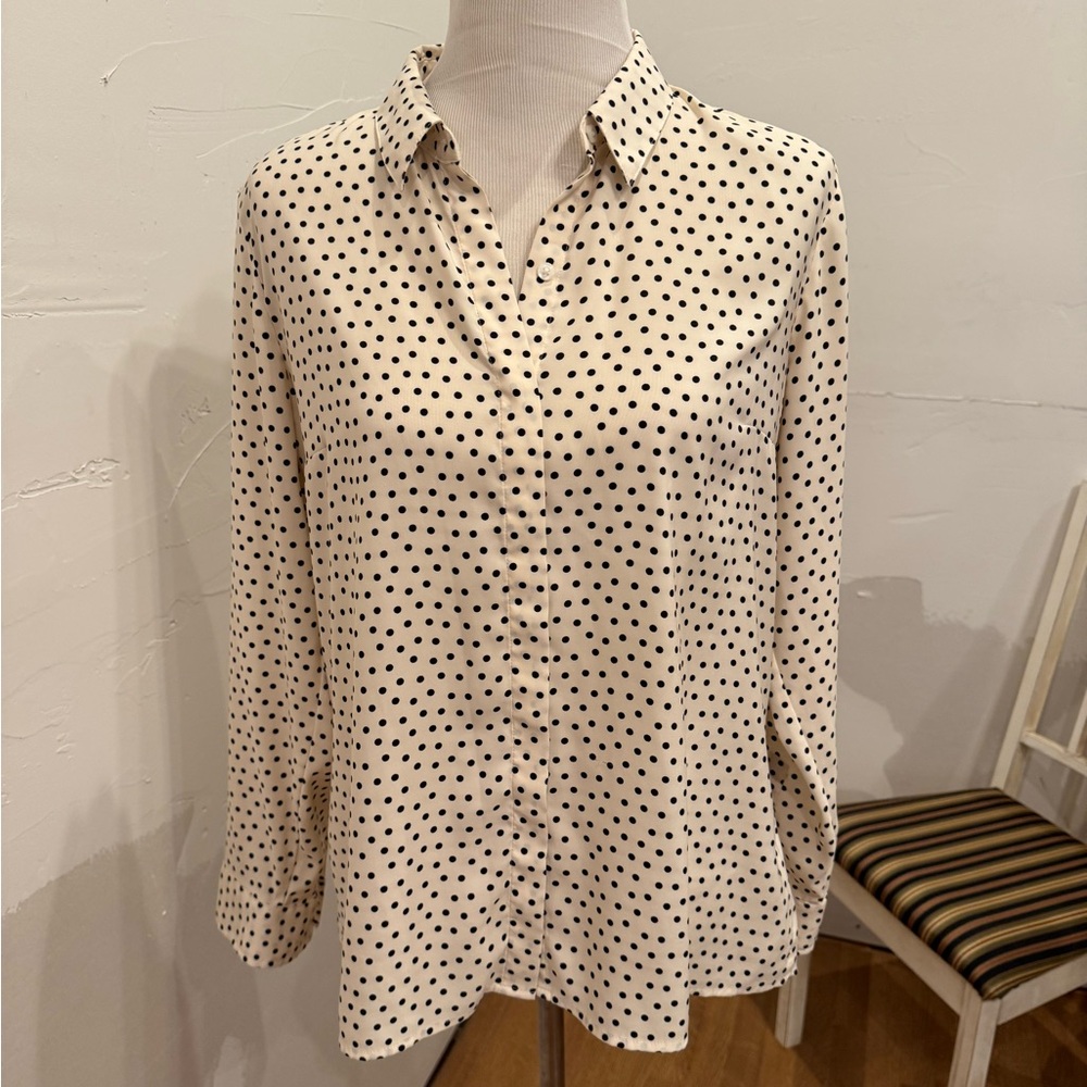 Express Black and White Polka Dot Button-Down Shirt